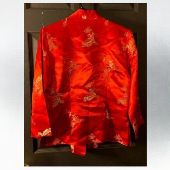 Richness fashion red chinese dragon silk jacket womens size S - Picture 4 of 4